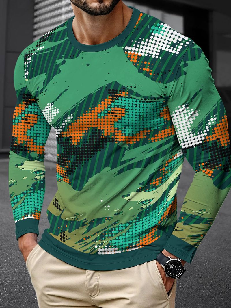 Camisetas geométricas de moda para hombre 2025, camisetas casuales de manga larga con estampado 3D, estilo sencillo y cómodo para primavera y verano._voghion.com