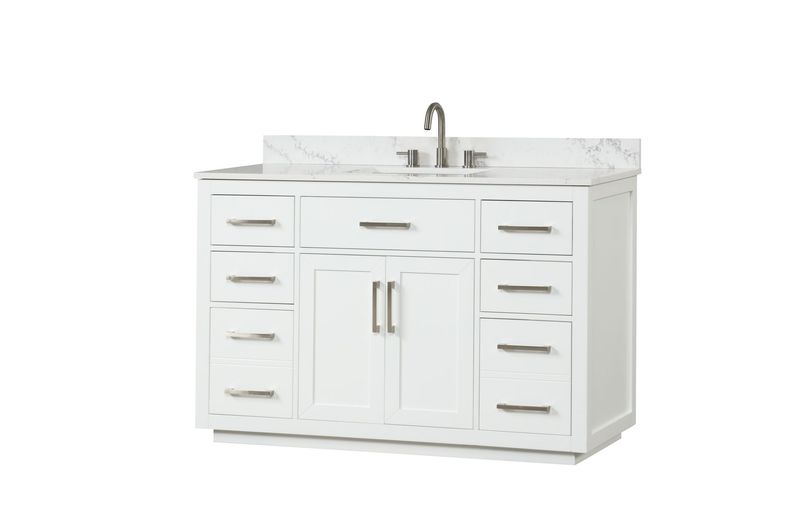 54" Bathroom Vanity With Sink, Modern Bathroom Vanity Set With Soft-Close Cabinet And 6 Drawers, Solid Wood Bathroom Storage Cabinet With Countertop, White_voghion.com
