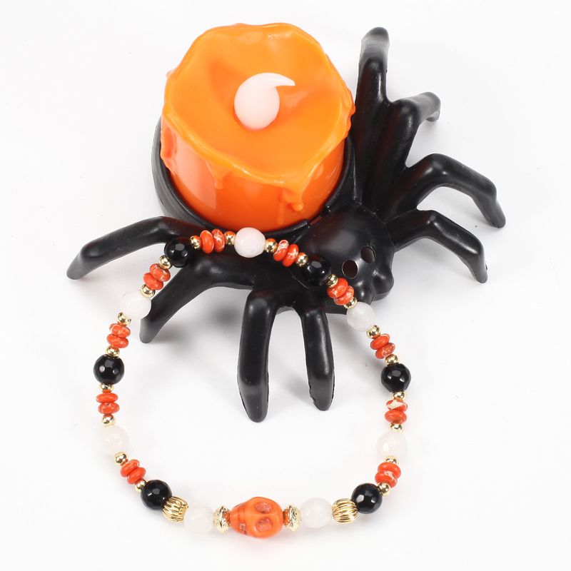 Halloween Handmade Adjustable Halloween Skull Beaded Bracelet Set - Stretchable Natural Stone Beads For Men And Women Adjustable_voghion.com