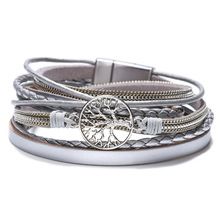 Bracciale in pelle intrecciata a mano in stile bohémien, in lega, con fibbia magnetica, multistrato, in PU, multicolore, opzionale._voghion.com