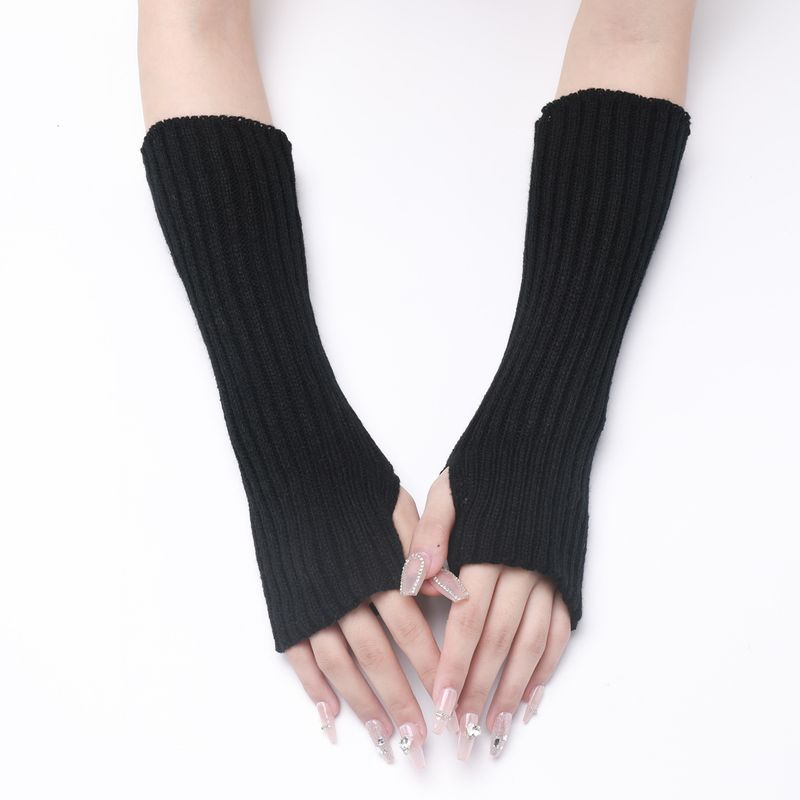 Long Striped Gloves New Autumn And Winter Wool Sleeves Men And Women Medium Length Knitted Warm Fingerless Sleeves_voghion.com