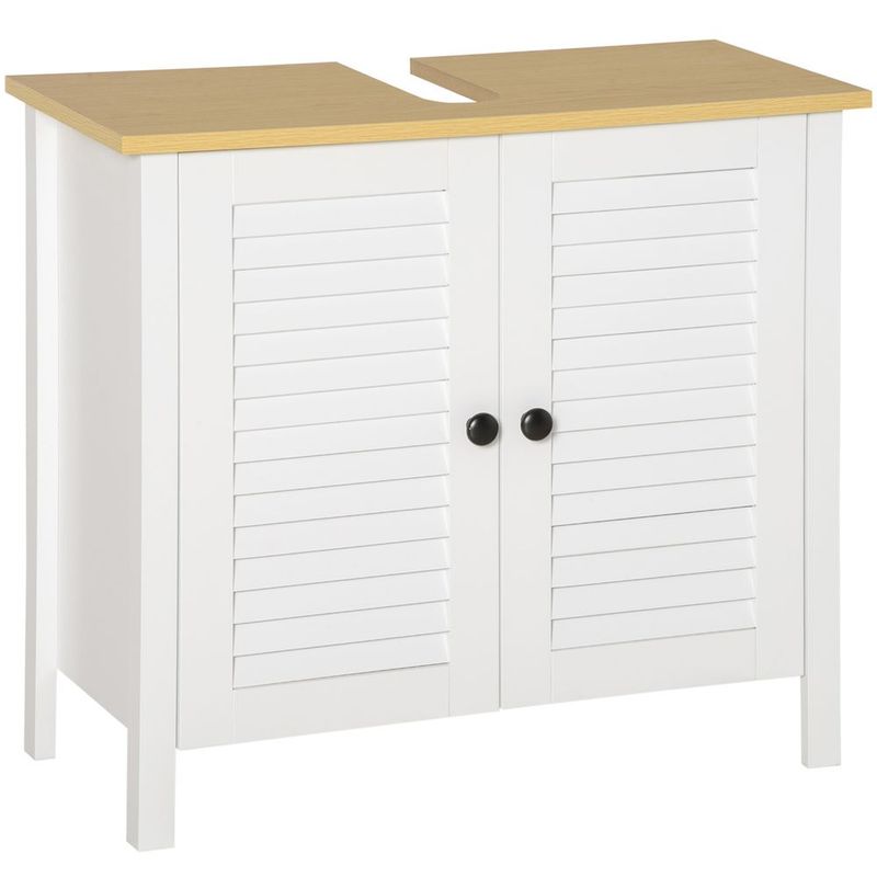 HOMCOM Bathroom Cabinet Organizer Under-Sink Storage Double Layer 2 Door Floor Cabinet White_voghion.com