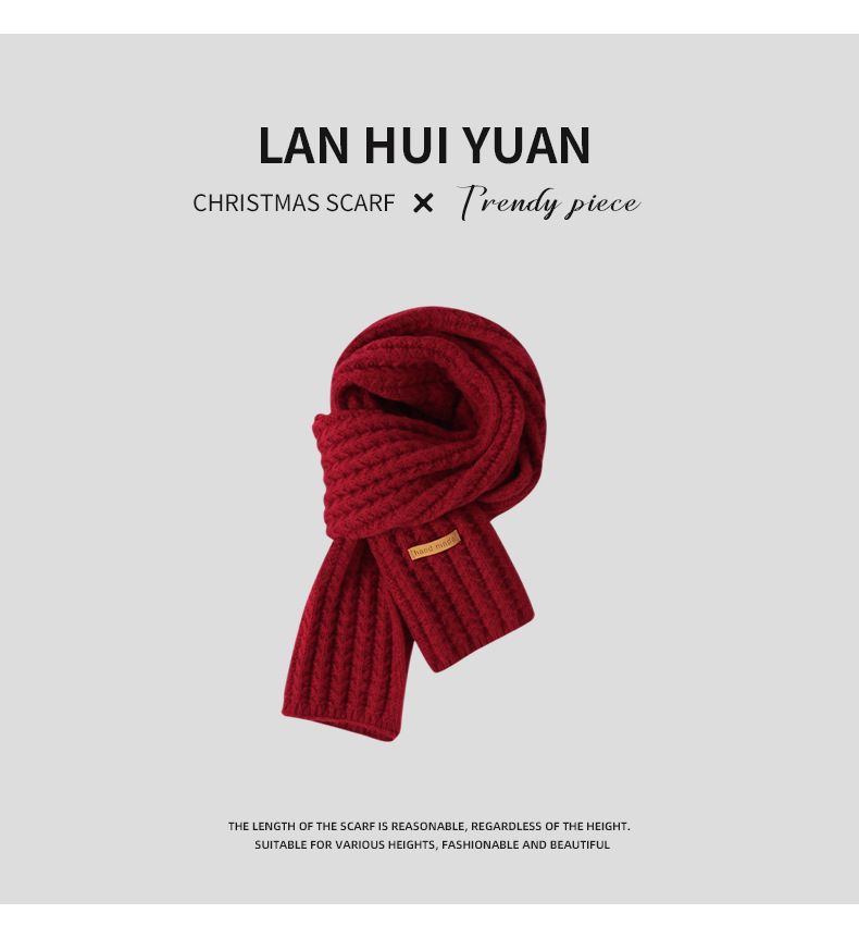 Red Christmas Knitted Scarf For Women Winter Korean Version Versatile Plaid New Year Thickened Warm Student Trendy_voghion.com