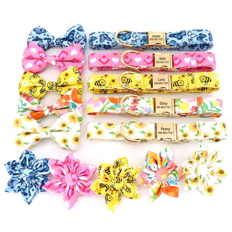 Personalized Printed Collar, Dog Necklace, Cute Bow, Flower, Identification Collars Pets, Anti-Lost For Small And Large By PawParty Store_voghion.com