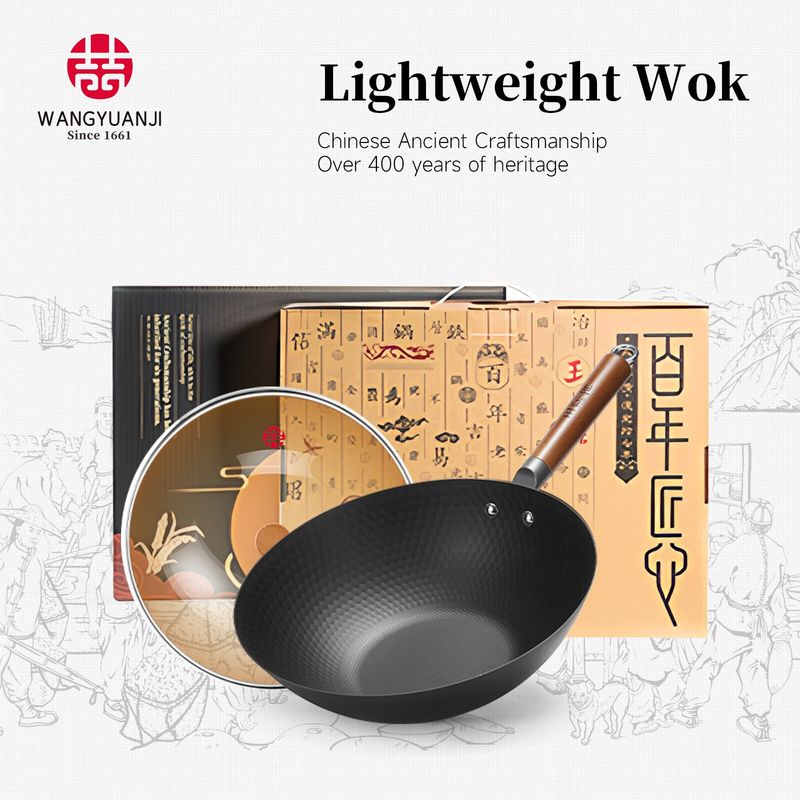 WANGYUANJI Iron Wok, 12.59" Lightweight Wok And Stir Fry Pan, Wooden Handle Carbon Steel Wok No Chemical Coated Flat Bottom Wok For Induction, Electric, Gas, Halogen All Stoves, Ban Sale On_voghion.com
