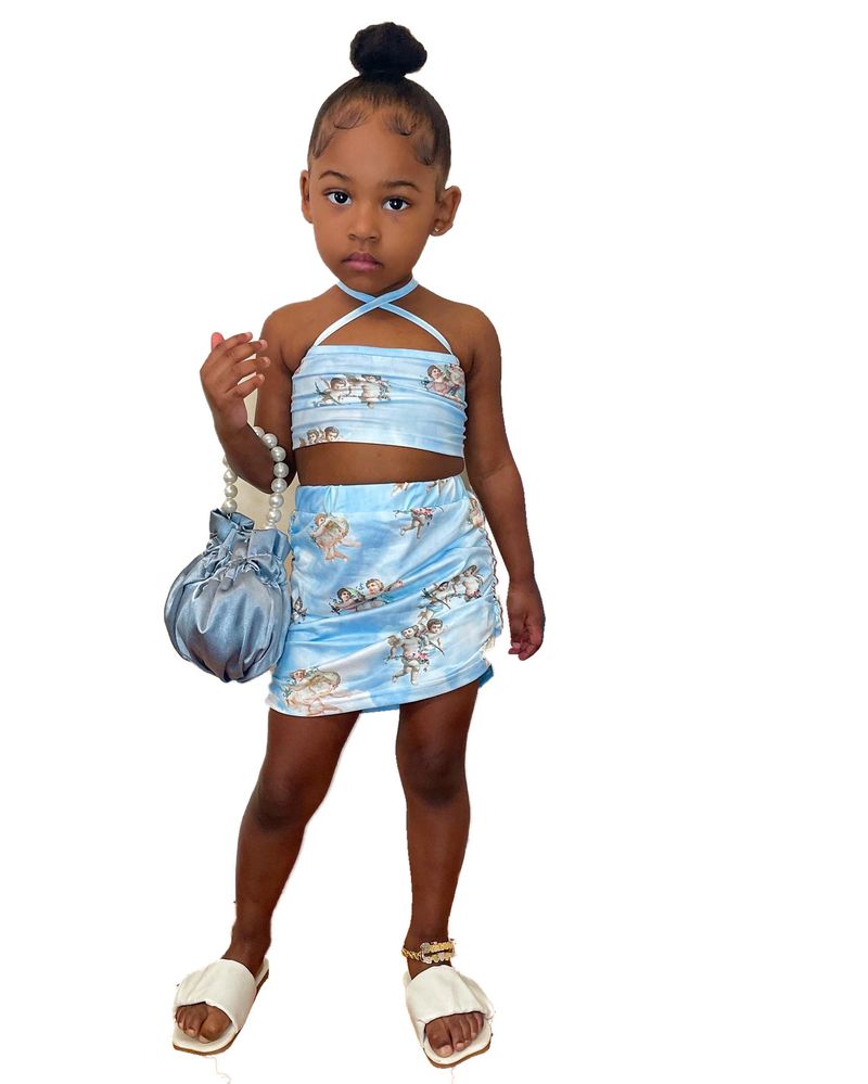 Kinderbekleidung Neues Produkt Bedruckter kurzer Camisole-Rock für Mädchen_voghion.com