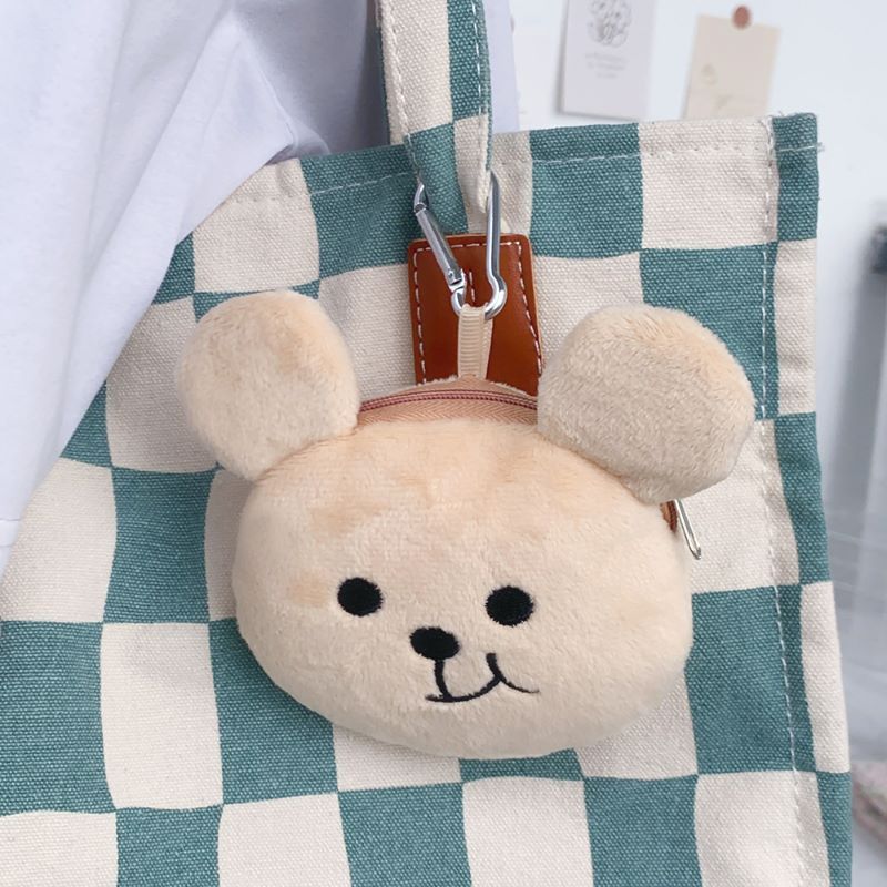 Versione coreana, adorabile e carina borsa a forma di orso con la bocca storta, in peluche, con cavo dati, auricolari e monete._voghion.com
