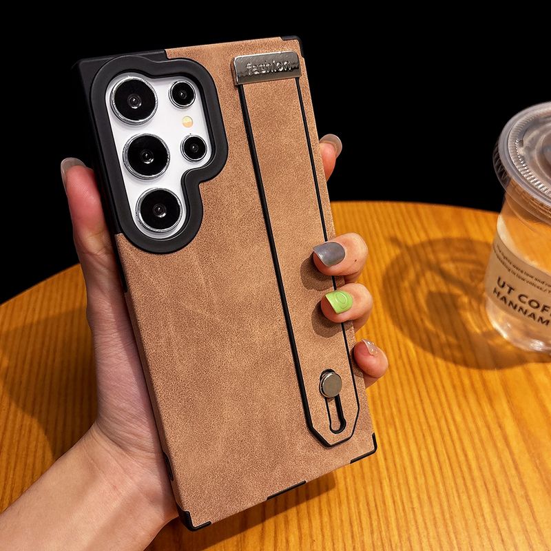 Matte Suede Leather Wrist Strap Holder Magnetic Case For Samsung S25 Plus S24 S23 S22 Ultra Camera Protection Silicone Cover_voghion.com