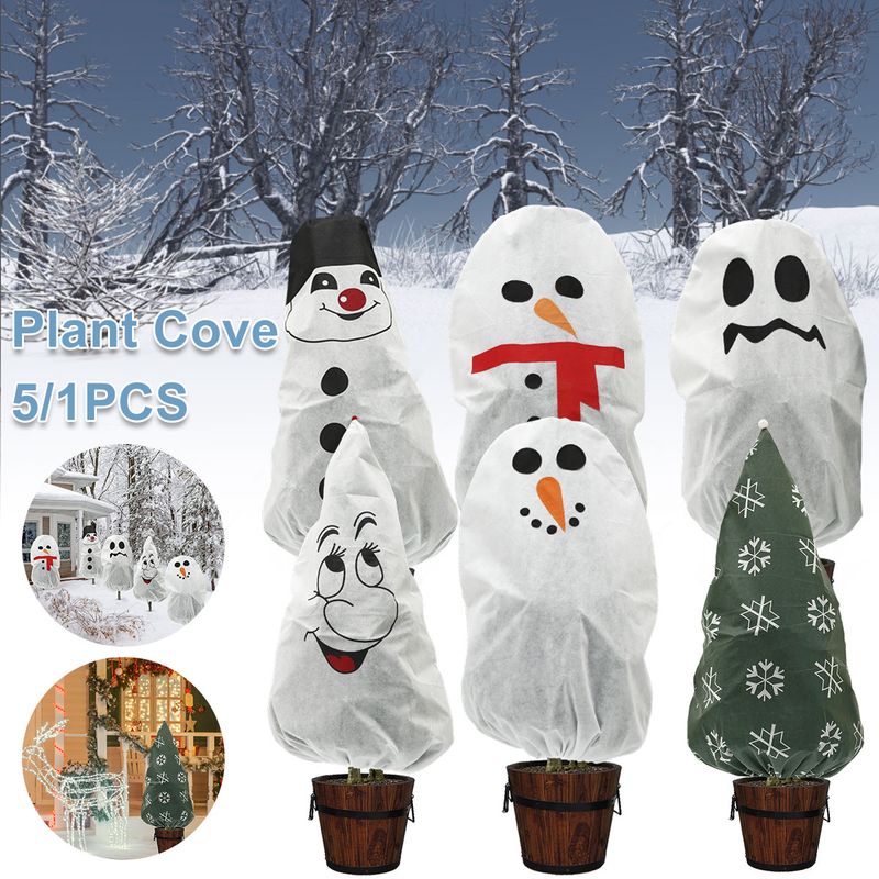 Plant Freeze Protection Cover Bag Garden Plant Cover Winter Freeze Frost Protection Warm Cover Plant Protecting Bag Snowman Xmas_voghion.com