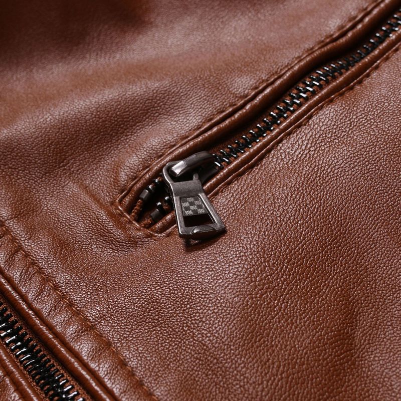 Spring And Autumn Thin Men's Stand-up Collar Double Zipper Pu Leather Jacket Large Size Locomotive Leather Jacket_voghion.com