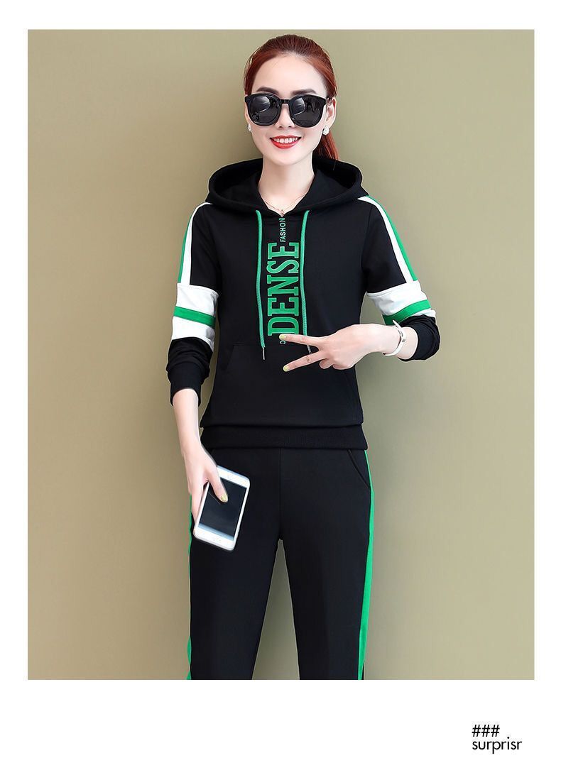 Damenbekleidung Kapuzenpullover-Anzug für Damen, farblich passende Buchstaben, trendiger, lässiger, lockerer, langärmeliger Sweatshirt-Anzug, zweiteiliger Anzug_voghion.com