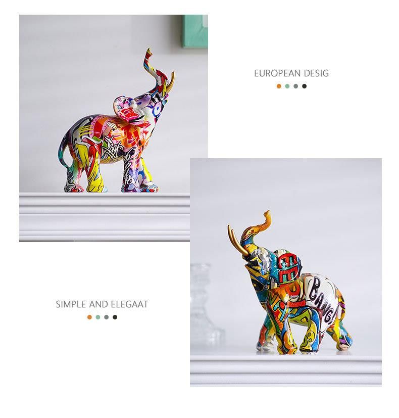 Nordic Graffiti Colorful Elephant Ornament Creative Resin Craft Home Entrance Desktop Art Decoration_voghion.com