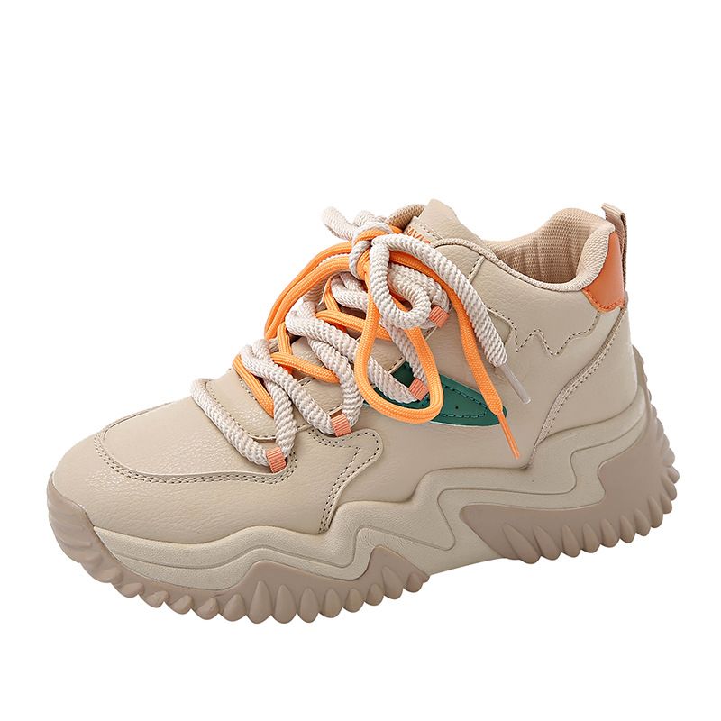 Bottes mi-hautes à plateforme pour femmes, chaussures de papa à plateforme, bottes d'alpinisme à lacets, chaussures décontractées pour femmes_voghion.com