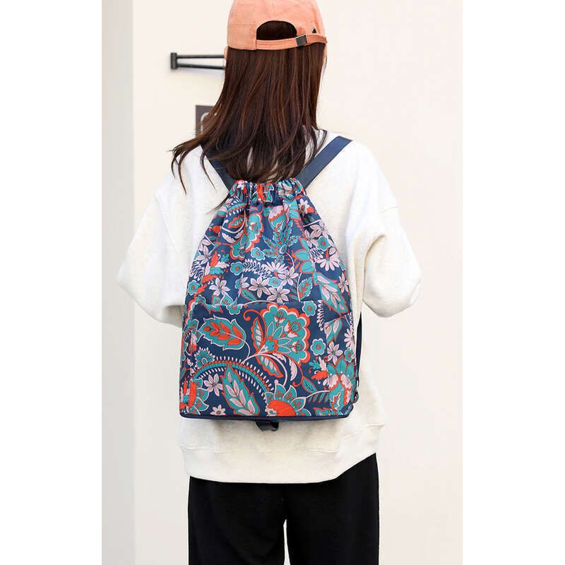 Women's Print, Lightweight Drawstring, Foldable Storage Sports Gym Bag, Drawstring Pocket,_voghion.com