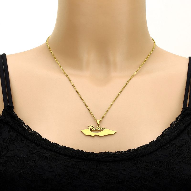 Hot Selling Letter Curacao Glaze Map Pendant Necklace Men's and Women's All-match Sweater Chain Sweater Accessories_voghion.com