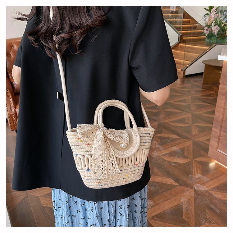 Borsa da spiaggia piccola tote western da donna con tracolla in tessuto di nuova moda primavera/estate 2024 di grande capacità_voghion.com