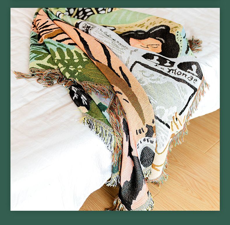 Copridivano Lazy Style, set copridivano con stampa tigre, copertura completa, design reversibile, morbida microfibra, multiuso, come trapunta per aria condizionata, set da 3 pezzi, beige e blu._voghion.com