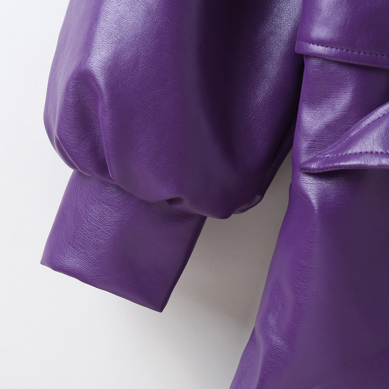 KIDS CLOTHES Trendy Girl Fashion Solid Color Jacket Korean Edition Stylish PU Women's Leather Coat_voghion.com