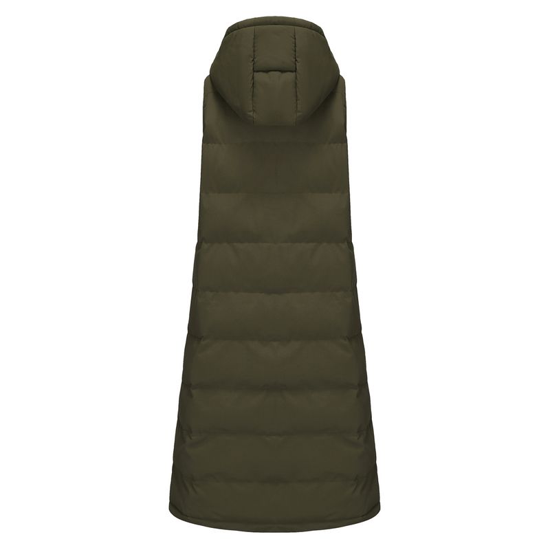 Women's Long Sleeveless Hooded Vest With Zip Front, Quilted Padded Jacket For Winter, Casual Outerwear In Solid Colors_voghion.com