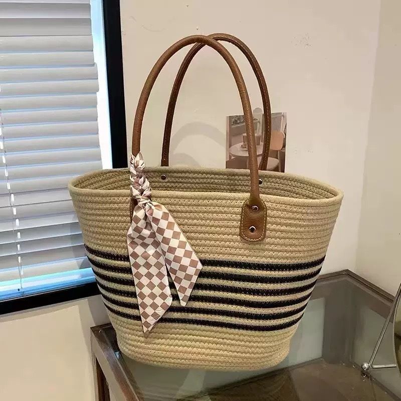 Borsa a tracolla in corda di cotone e paglia per donna, estiva, versatile, intrecciata, da pendolare, per le vacanze e la spiaggia_voghion.com