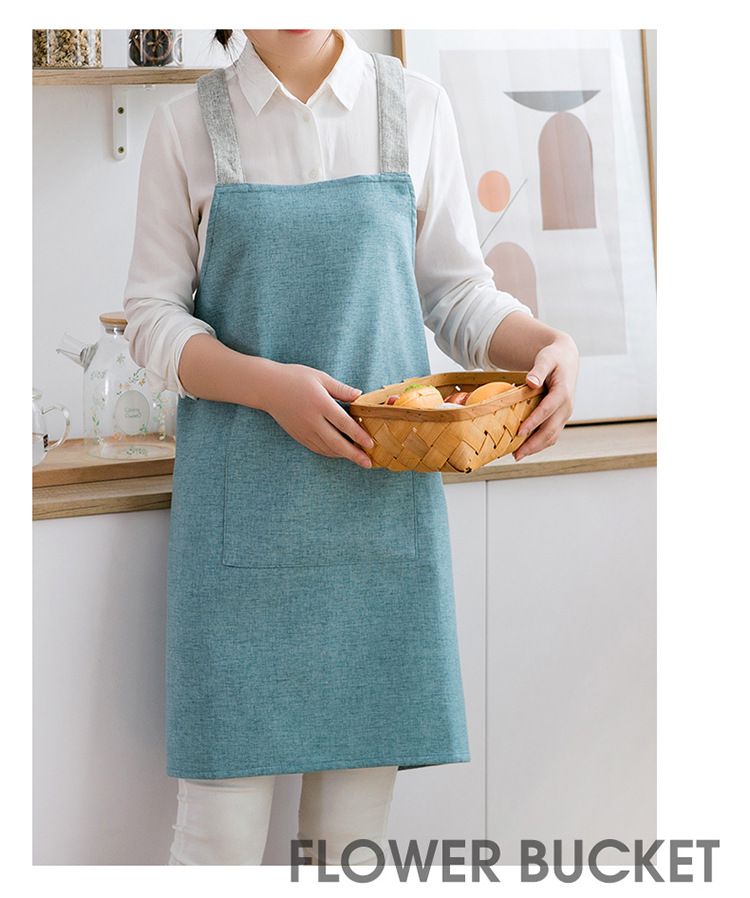 Cross-Back Kitchen Apron With Pockets – Oil-Resistant Polyester, Adjustable (Bright Yellow, Elegant Gray, Soft Blue, Mint Green, Pure White)_voghion.com