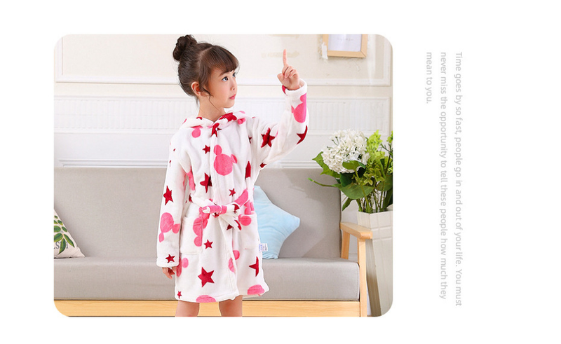 Spring Homewear Boys And Girls Baby Bathrobes Cartoon Flannel Hooded Children's Nightgown_voghion.com