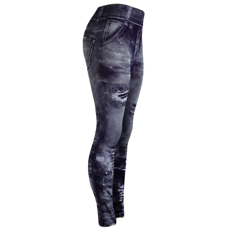 Leggings imitation denim pour femmes, pantalons multicolores populaires à neuf points pour soulever les hanches_voghion.com