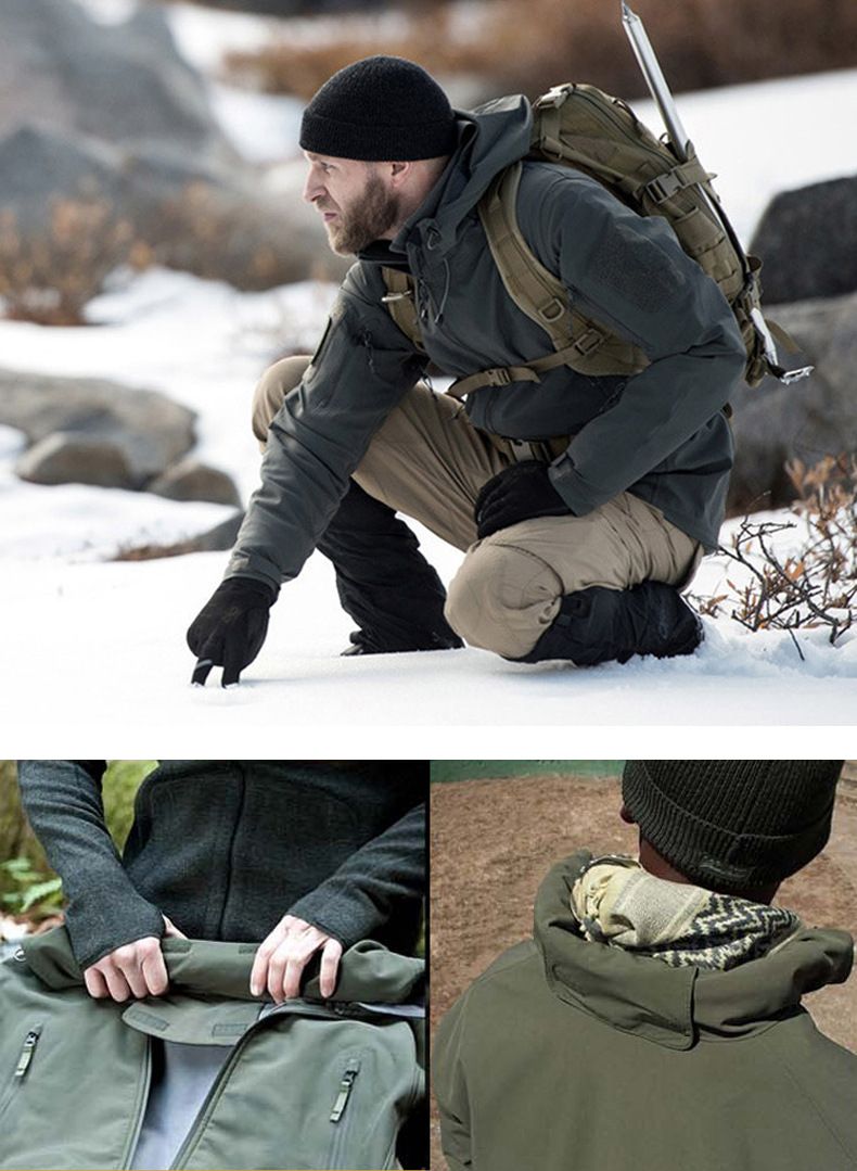 Chaqueta de invierno para hombre Shark Skin Soft Shell con forro polar, cálida, impermeable, cortavientos, para montañismo, esquí y ciclismo._voghion.com