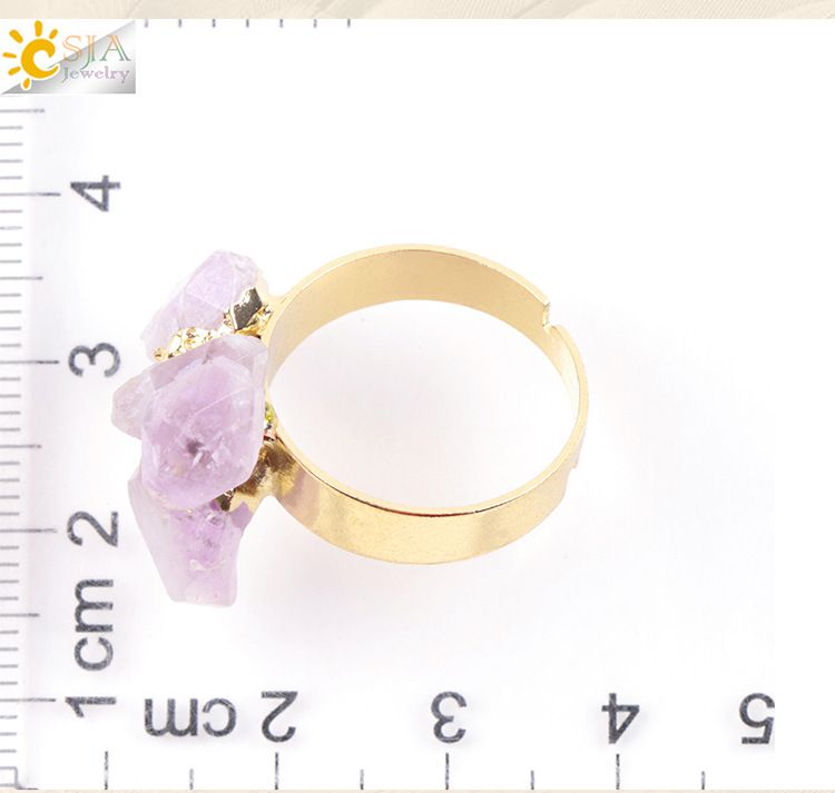 Persönlichkeit Drei Stein Vergoldet Weiß K Unregelmäßigen Kristall Weiblichen Ring Verstellbarer Ring Original Stein Natürlichen Amethyst Ring_voghion.com