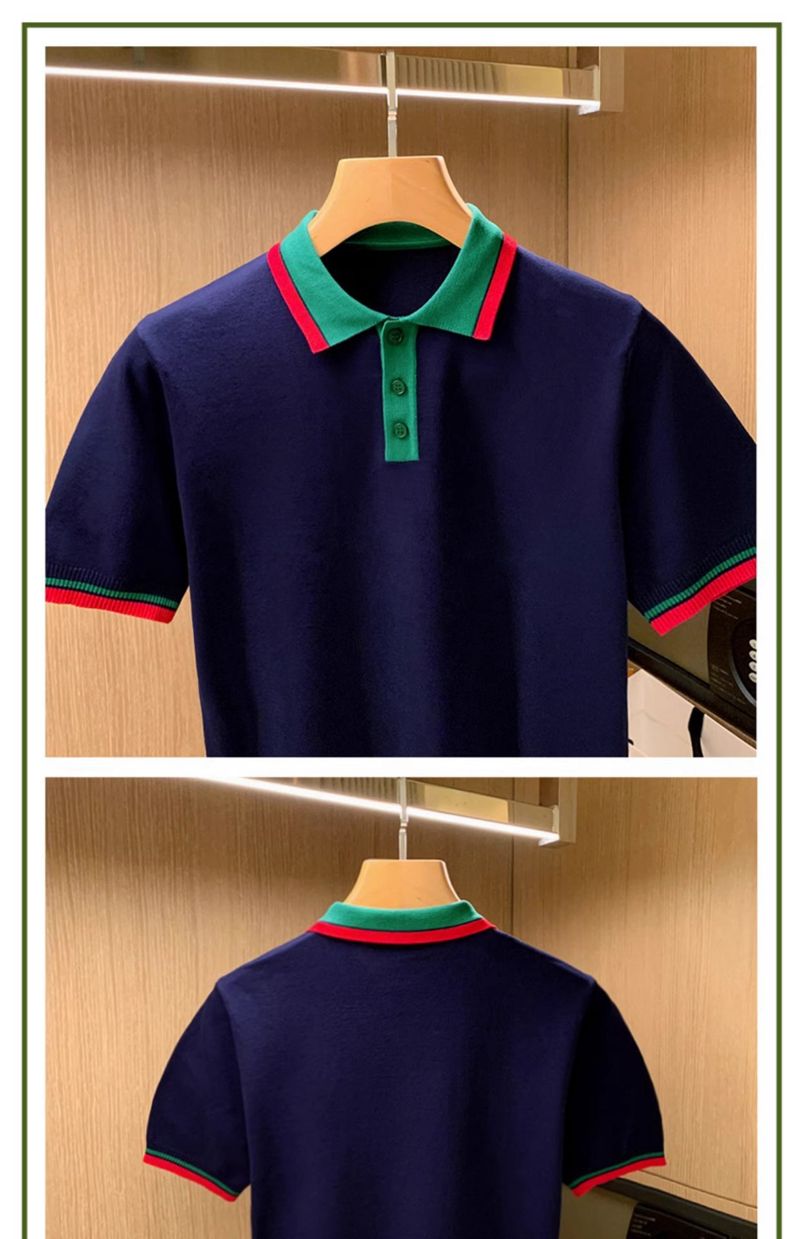 Men's Clothing men's fashion men's T shirt short sleeve summer leisure personality light luxury color matching knitted polo shirt men_voghion.com