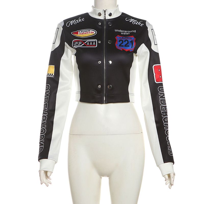 Damenbekleidung Herbst und Winter Neue Damenbekleidung Sexy Nabel-Baring Retro Bedruckte Langarm-Baseballjacke_voghion.com