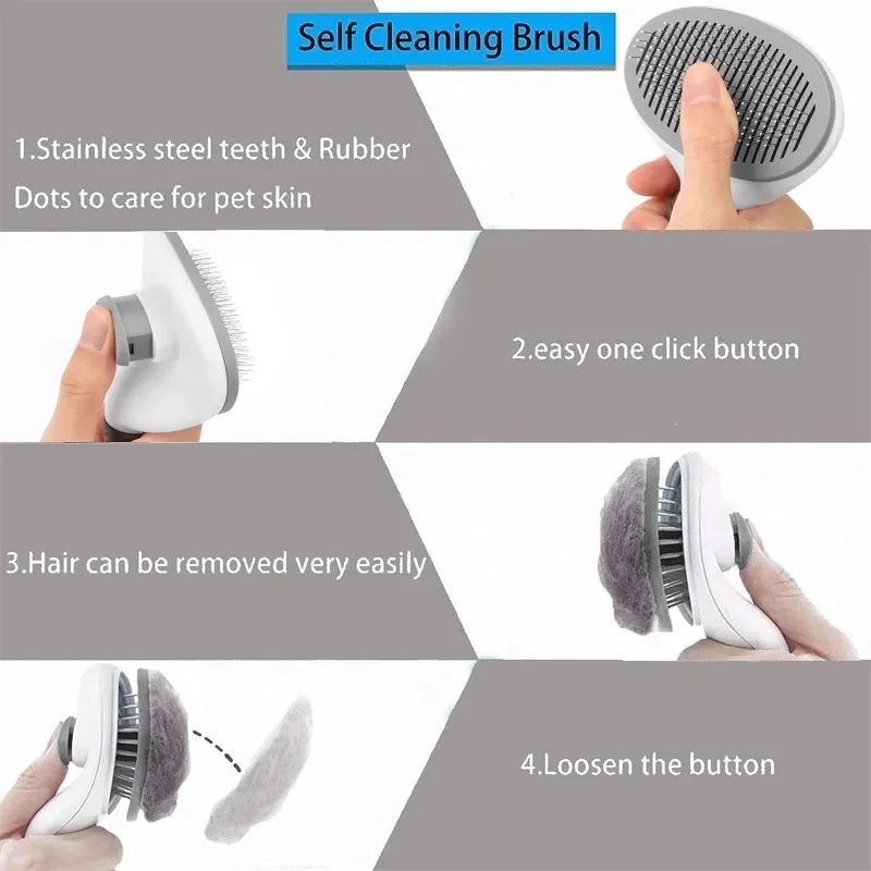 Self-Cleaning Brush, Pet Hair Removal Comb, Grooming Brushes, Dog Combs, Cat Accessories By PawParty Store_voghion.com