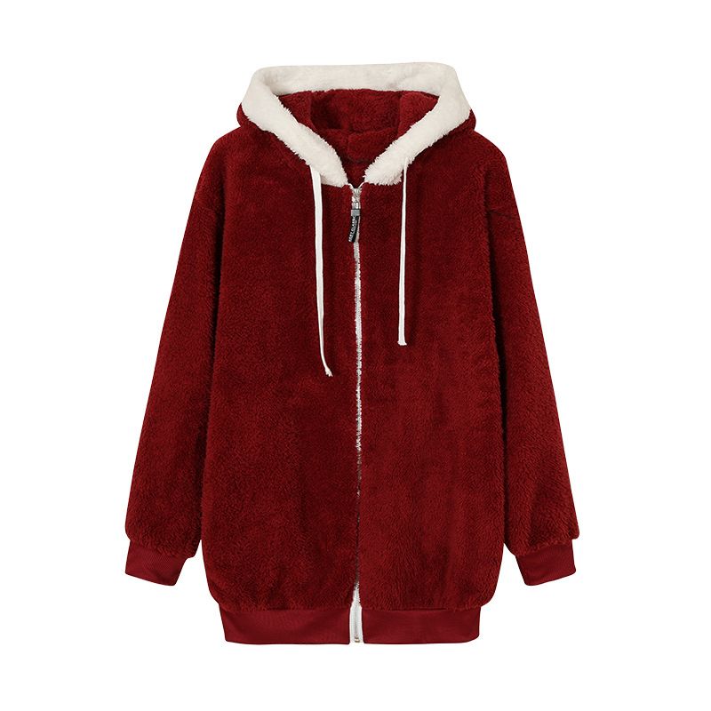 Damenbekleidung neue Herbst- und Winterjacke mit lockerer Plüsch-Kapuze und Reißverschluss für Damen_voghion.com