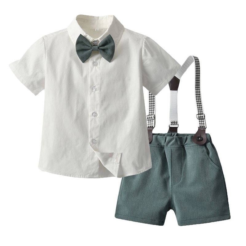 Kinderkleidung Sommer Jungen Kurzarm Overall Anzug Baumwolle weißes Hemd Geburtstagsleistung Kleidung Kinderkleidung_voghion.com