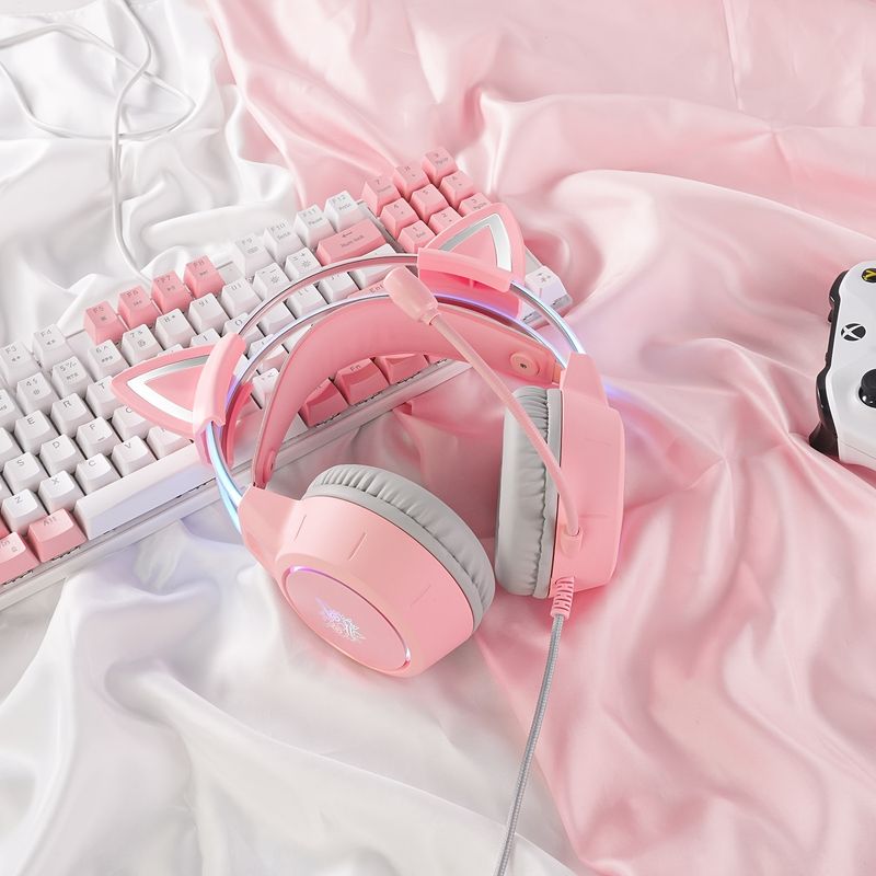 ONIKUMA X15pro, fone de ouvido para jogos com fio e orelhas de gato removíveis, RGB, microfone removível, compatível com PC Mobile, fone de ouvido para jogos com fio luminoso supra-auricular_voghion.com
