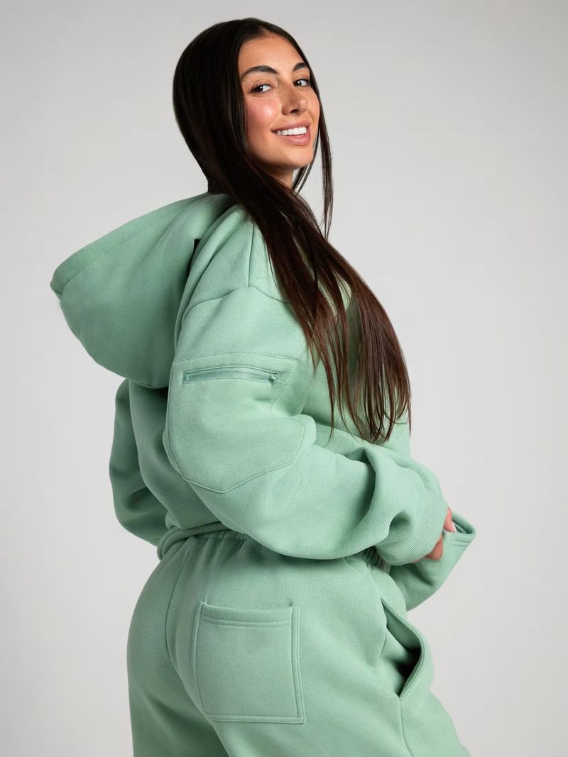 Damenbekleidung: Kapuzenpullover und Jogginghose-Set – einfarbiges Herbst-Winter-Loungewear-Zweiteiler-Outfit mit Schlafmaske_voghion.com