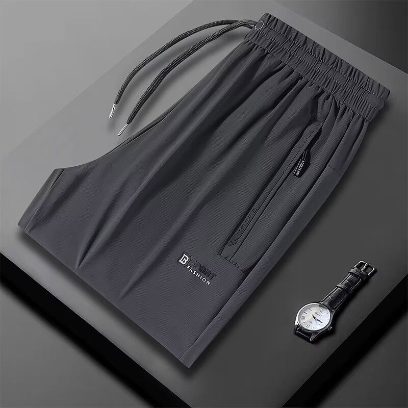 2024 Sommer dünne Eisseide heiß gestempelt einfache Sport lose große Klimaanlage lässig lange Hosen Herren_voghion.com