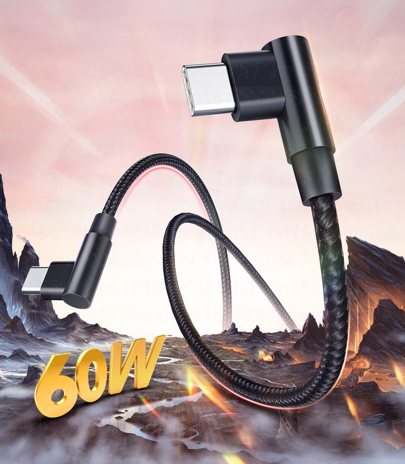 PD 60W Dual-Winkel-Schnelllade-USB-C-Kabel, geeignet für Book Pro C-Typ auf USB C QC4.0 Datumszeile, geeignet f_voghion.com