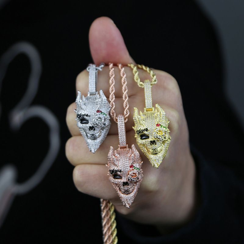 Men's Hip Hop Skull Pendant Necklace - Trendy Gothic Style Jewelry With Rope Chain In Silver, Gold, Rose Gold Necklace Jewelry_voghion.com