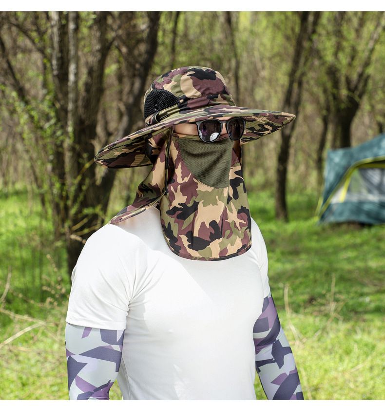 Men's Camo Sun Hat With Face Mask & Neck Cover - UPF 50+ UV Protection For Hiking & Fishing (Summer Outdoor Essential)_voghion.com