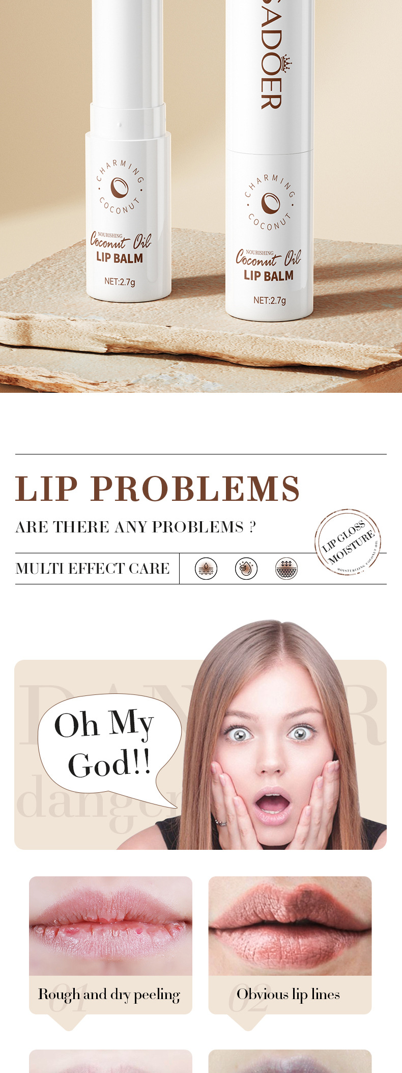 Lápiz labial SADOER All Coconut Cuidado de lápiz labial hidratante y humectante_voghion.com