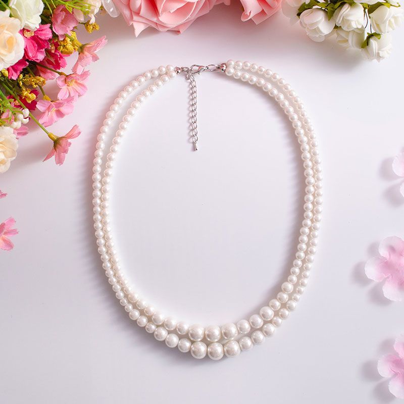 Collana di perle di vetro a doppio strato, collana corta da donna con clavicola, collana decorativa Qipao per temperamento_voghion.com