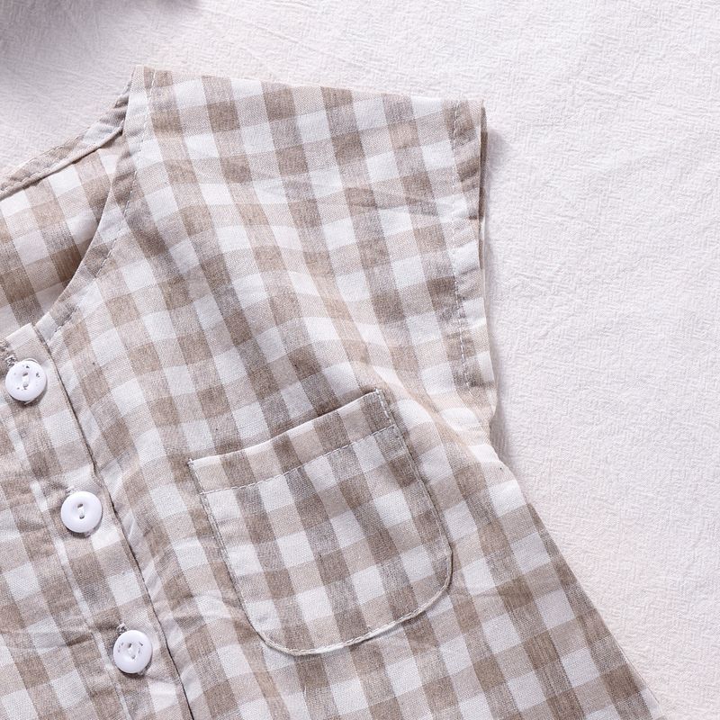 Mutter & Kinder 2024 neue Sommerkleidung für Babys, stylische karierte Sommeroveralls, kurzärmelige Strampler, zweiteilige Sets_voghion.com