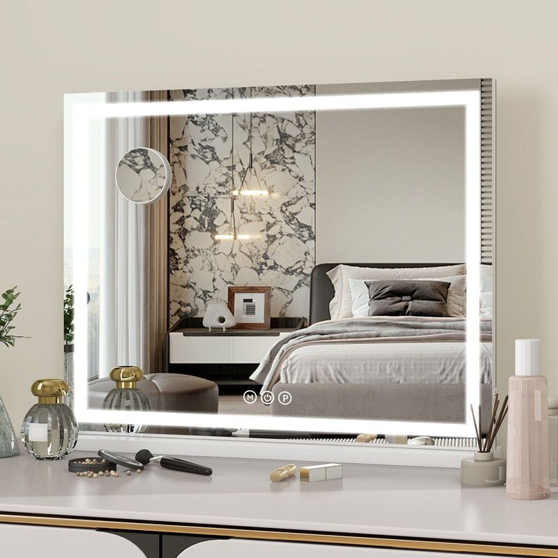 Hollywood Large Makeup Mirror Vanity Mirror Dimmable LED 3 Color Light 58*46cm_voghion.com
