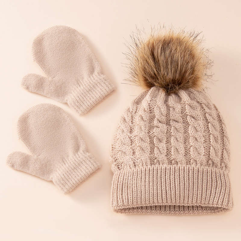 Baby clothing wool monochrome twist warm children's hat scarf gloves two or three sets_voghion.com