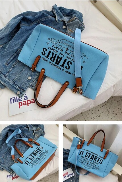 Yogodlns Mode Canvas Handtas en Portemonnee Vrouwelijke Schoudertas met grote capaciteit Letter Design Crossbody Tas Casual Totes Bag Bolsa_voghion.com