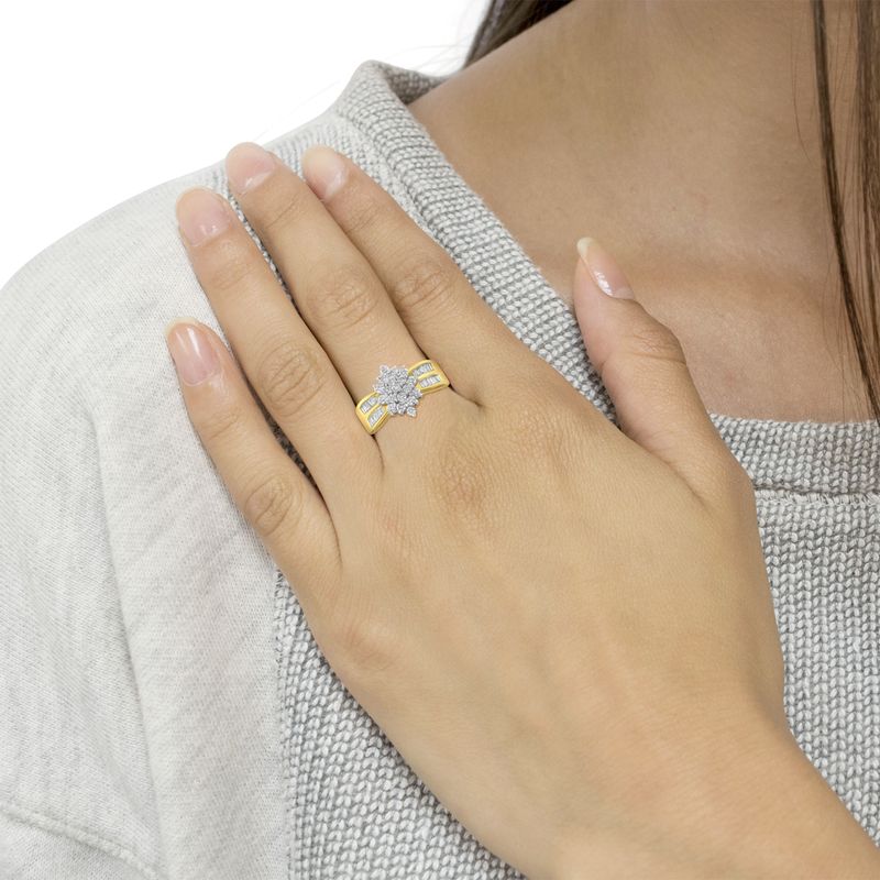 10K Yellow Gold 1.0 Cttw Marquise Composite Diamond Cluster Cocktail Ring (H-I Color, SI2-I1 Clarity)_voghion.com