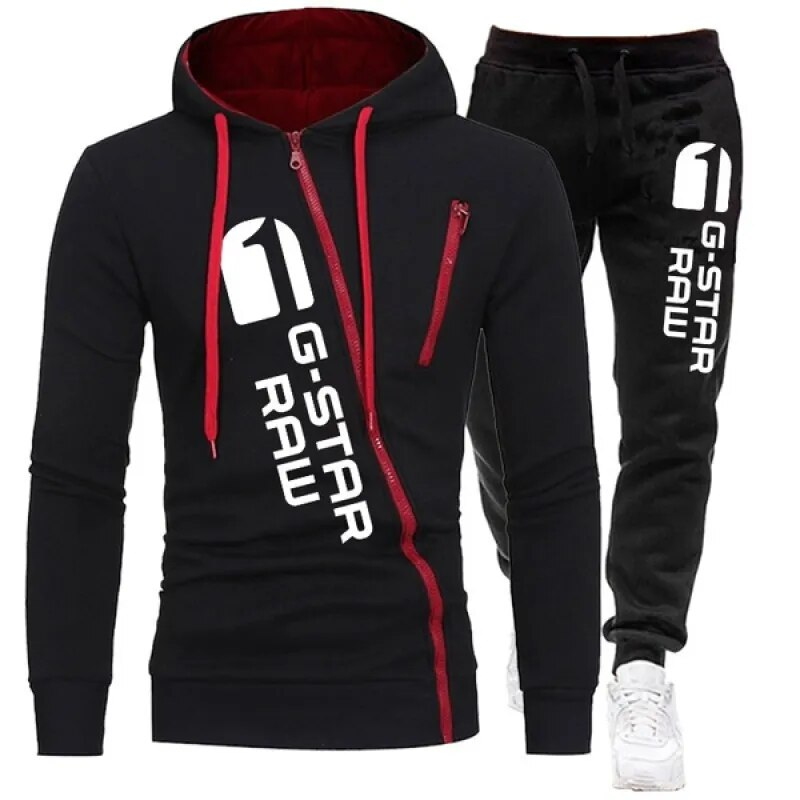 2024 neue Herbst Winter Herren Trainingsanzug Anzug Mode Druck Zipper Hoodes Sweatshirt + Jogginghose 2 Stück Set Jogging Casual_voghion.com