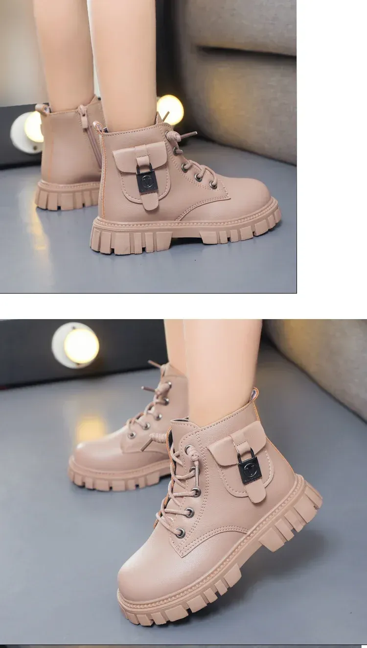 Bottes courtes en cuir PU antidérapantes pour filles et garçons, mode automne et hiver, pour enfants, Corée, automne, tout-petits_voghion.com