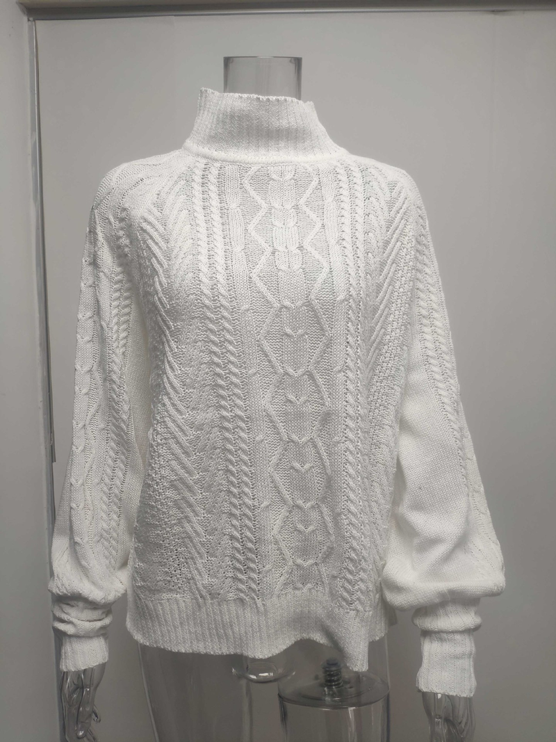Dames trui met halve kraag voor dames, losse gebreide trui met lange mouwen en effen kleur_voghion.com